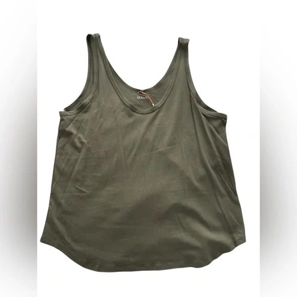 Quince Cotton Modal Double Scoop Neck Tank- Green- Large - Picture 8 of 11